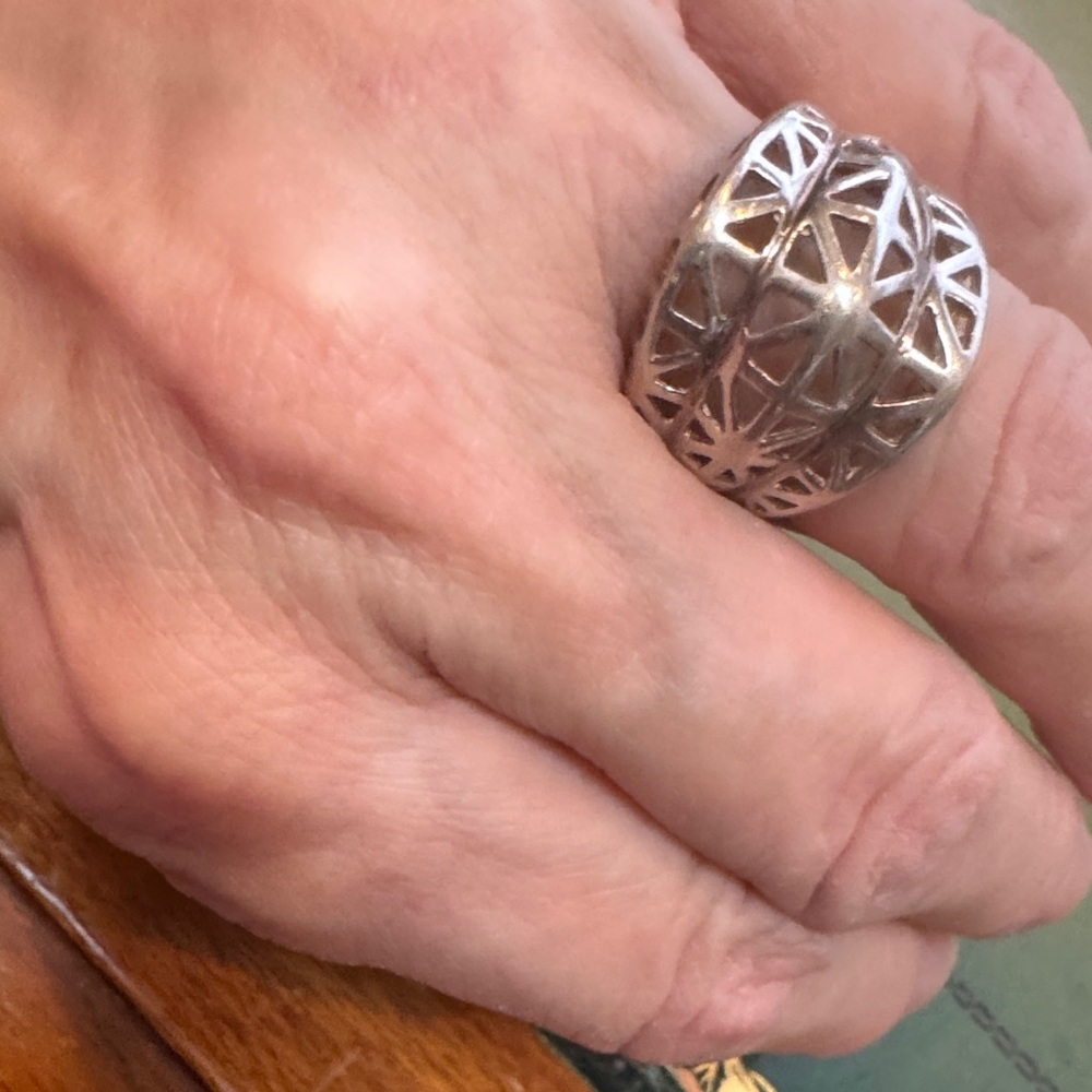 Silver Geometric Statement Ring Size 8 - image 2